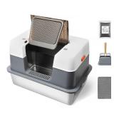 Scirove Stainless Steel Cat Litter Box Enclosed with Lidï¼Covered Metal Kitty Litter Box with Litter Mat and Odor Reduction Pack(2kg), Metal Scoopï¼Switchable Design, Easy Cleanï¼Odor-Cont