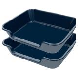 2-Pack Large Plastic Litter Tray Cat Litter Pan 21" x 18" x 5" Low Step Navy - Retail: $64