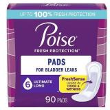 Poise Incontinence Pads for Women - Ultimate Absorbency - 6 Drop - Long - 90ct