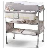 Sweeby Portable Baby Changing Table, Foldable Diaper Changing Station with Waterproof Pad, Mobile Nursery Organizer for Infant & Newborn Essentials, Grey