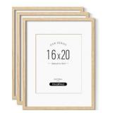 Minimalist 16x20 Frames with Mat for 11x14 Set of 3, Natural Solid Oak Wood 16x20 Frame, Lightweight for Wall Mounting(3 Pack, Oak)
