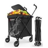 Heavy-Duty 2-Tier Folding Shopping Cart with Wheels - Double-Layer Waterproof Grocery & Utility Wagon, Portable Design for Laundry, Storage and Transport, 150LB Capacity (Medium)