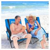 EMERIT Low Beach Chairs for Adults, Sling Beach Chair with Umberalla, Folding Backpack Camping Chair with Cup Holder