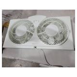 Amazon Basics Window Fans for Home Bedroom, Twin Heads, Cooling Airflow, Exhaust, Expandable Side Panel Basic Control, 2 Speeds, 68W, 9 inch, White powers on