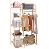 Ufine Bamboo Garment Rack 7-Tier Storage Shelves Clothes Hanging Rack, Heavy Duty Clothing Rack Minimalism Wardrobe Closet Organizer for Indoor