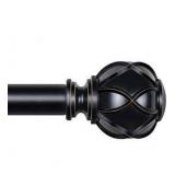 KAMANINA 1 Inch Curtain Rod Telescoping Single Drapery Rod 36 to 72 Inches (3-6 Feet), Black Curtain Rods for Windows 24 to 68 Inches, Netted Texture Finials