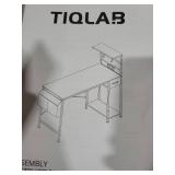 TIQLAB Gaming Desk 47 inch with Power Outlet and LED Light, Computer Desk with Reversible Shelves and Storage Drawer, Small PC Desk for Home Office Table with Bag, Carbon Fiber White