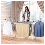 YUBELLES Clothes Drying Rack, Gullwing Laundry Rack, Collapsible, Space-Saving Laundry Rack, with Sock Clips, for Clothes, Towels, Linens, Indoor/Outdoor