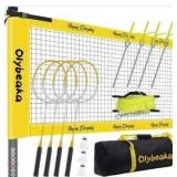 Outdoor Badminton Set for Backyard Lawn Beach Portable Badminton Net Set System with Anti Sagging Design 4 Carbon Aluminum Rackets 3 Birdies and Carrying Bag