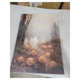 SKYSUKEY Halloween Ghost Print, Spooky Haunted Forest Wall Art, Vintage Muted Neutral Art Prints, Halloween Decoration Wall Poster, Party Wall Decor, Framed for Living Room, 16"x24"