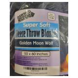 Direct Golden Moon Wolf Fleece Blanket - 50 x 60 Inches Soft Wolf Plush Throw Blanket for Adults and Kids - Cozy Winter Wolf Blanket for Bed or Couch -