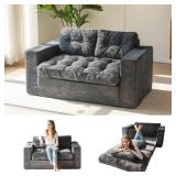 MAXYOYO Convertible Sofa Bed, Pull Out Loveseat Sleeper Sofa, 2 in 1 Folding Couch Bed, Fold Out Floor Couch with Pillows for Living Room Bedroom Lounge, Dark Grey - Retail: $210