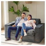 MAXYOYO Convertible Sofa Bed, Pull Out Loveseat Sleeper Sofa, 2 in 1 Folding Couch Bed, Fold Out Floor Couch with Pillows for Living Room Bedroom Lounge, Dark Grey - Retail: $210