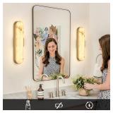 HEMIAOLANY Alabaster Wall Sconces 19.7\" Natural Marble LED Wall Lights Modern Gypsum Wall Lamps Indoor Bathroom Dimmable Sconce Wall Lighting for Living Room Bedroom Hallway Stairs (Gold-1 PCS) - Ret