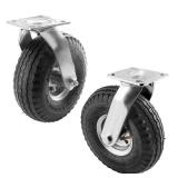 (2 Pack) RRQ 10 Inch Caster Wheels, Pneumatic Swivel Caster Wheels with Zinc Top Plate 360 Degree Rotation for Cart, Dolly, Trolley, Workbench and Wagon, Black Rubber Wheels, 600 Lbs Total Capacity - 