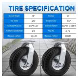 (2 Pack) RRQ 10 Inch Caster Wheels, Pneumatic Swivel Caster Wheels with Zinc Top Plate 360 Degree Rotation for Cart, Dolly, Trolley, Workbench and Wagon, Black Rubber Wheels, 600 Lbs Total Capacity - 