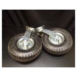 (2 Pack) RRQ 10 Inch Caster Wheels, Pneumatic Swivel Caster Wheels with Zinc Top Plate 360 Degree Rotation for Cart, Dolly, Trolley, Workbench and Wagon, Black Rubber Wheels, 600 Lbs Total Capacity - 