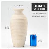 Vaseking Ceramic Natural Rustic Vase, 14.4 Inch Large Vintage Flower Threaded Decorative Farmhouse Tall Vase for Home Decor, Living Room, Shelf Decor, Wedding, Housewarming Gift, Off-White - Retail: $