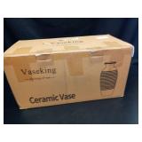 Vaseking Ceramic Natural Rustic Vase, 14.4 Inch Large Vintage Flower Threaded Decorative Farmhouse Tall Vase for Home Decor, Living Room, Shelf Decor, Wedding, Housewarming Gift, Off-White - Retail: $