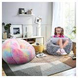 Fluffy Bean Bag Chair for Kids, 2.5FT Round Memory Foam Filled Bean Bag for Teens & Kids, Ultra Soft Faux Fur Fabric Bean Bag Chairs for Playroom, Living Room, Bedroom, Gray - Retail: $33