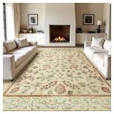 LOCHAS Washable Area Rugs 8x10, Beige Floral Rug for Living Room Bedroom Non Slip, Ultra Soft Vintage Indoor Carpet for Kids, Nursery, Dorm, Dining Room, Classroom, Boho Flower Home Decor, Low-Pile - 