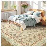 LOCHAS Washable Area Rugs 8x10, Beige Floral Rug for Living Room Bedroom Non Slip, Ultra Soft Vintage Indoor Carpet for Kids, Nursery, Dorm, Dining Room, Classroom, Boho Flower Home Decor, Low-Pile - 