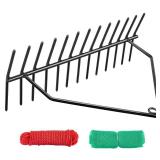 YIVIKPE 24\" Aquatic Weed Rake, No Assembly Required, 8.6\" Steel Rod Lake Weed Cutter, One-Piece Welding, Lake Weed Rake for Pond Beach Landscaping, Perfect Tie Hole, 30ft Thicker Rope and Net, Black