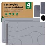 ZEN-ECO 4Pcs Stone Bath Mat - No Smell Quick Dry Diatomaceous Earth Bath Mat - Super Absorbent Diatomite Stone BathMat Non-Slip, Easy to Clean 1xStone &1xFoldable Mat, 2xStone Dishes 23.5Ã15.5\" - 