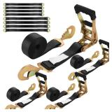 LISHINE 4 Pack Car Tie Down Straps for Trailers Kit, 2 Inch Ratchet Straps with Snap Hooks Heavy Duty 8ft, 11000 LBS Break Strength, 24 Inch & 36 Inch Axle Straps for Car, Truck, UTV - Retail: $64