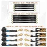 LISHINE 4 Pack Car Tie Down Straps for Trailers Kit, 2 Inch Ratchet Straps with Snap Hooks Heavy Duty 8ft, 11000 LBS Break Strength, 24 Inch & 36 Inch Axle Straps for Car, Truck, UTV - Retail: $64