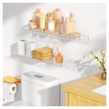 FEMELI 2 PCS 24\" Acrylic Floating Shelves, Clear Shelf for Display, Plant, Perfume, Book in Bedroom Living Room Office, 5mm Thick Wall-Mounted Acrylic Shelves for Wall - Retail: $36