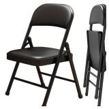 KAOCHA 2 Pack Folding Chairs with Leather Padded Cushion and Back, Metal Black Foldable Chair for Indoor Outdoor, Commercial Stackable Guest Chairs for Office Events Wedding Party Kitchen Dining - Ret