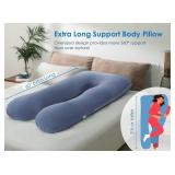 QUEEN ROSE Pregnancy Pillows, 60 Inch Cooling U Shaped Body Pillow for Sleeping, Extra Long Maternity Pillow for Pregnant Women, Body Support for Adults, with Soft Silky Cover, Blue - Retail: $60