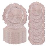 fani 50 Pcs Rose Gold Charger Plates Bulk, 13 Inch Reef Wedding Chargers for Dinner Plate, Round Plastic Reusable Ruffled Rim Decorative for Table Setting, Parties, Wedding, Events - Retail: $110