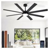 Depuley 66\" Ceiling Fans with Lights: Black Indoor/Outdoor Ceiling Fan for Patios Living Room - 8 Blades Dimmable Large Ceiling Fans with Remote APP Control Timer Reversible Quiet DC Motor 6 Speeds -