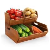 3 in 1 Acacia Wood Pantry Storage Bins for Kitchenï¼No installation Requiredï¼-Potato and Onion Storage Binsï¼2-tier Vegetable and Fruit Organizer with Anti-slip Matï¼Stacking Bins for