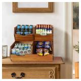 3 in 1 Acacia Wood Pantry Storage Bins for Kitchenï¼No installation Requiredï¼-Potato and Onion Storage Binsï¼2-tier Vegetable and Fruit Organizer with Anti-slip Matï¼Stacking Bins for