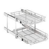 QUYUWU 2-Tier Kitchen Cabinet Pull Out Shelf and Drawer Organizer Slide Out Pantry Storaqe Basket in Multiple Sizes (16\" W x 21\" D) - Retail: $88