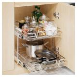 QUYUWU 2-Tier Kitchen Cabinet Pull Out Shelf and Drawer Organizer Slide Out Pantry Storaqe Basket in Multiple Sizes (16\" W x 21\" D) - Retail: $88