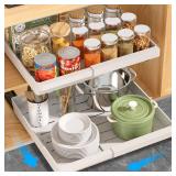 DOMNIU 2 Pack Pull Out Cabinet Organizers Expandable, Slide Out Drawers for Kitchen, Bathroom, Pantry, Under Sink Storage, Pull Out Drawers Fixed with Adhesive Nano Film (White, 11.6
