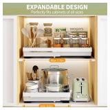 DOMNIU 2 Pack Pull Out Cabinet Organizers Expandable, Slide Out Drawers for Kitchen, Bathroom, Pantry, Under Sink Storage, Pull Out Drawers Fixed with Adhesive Nano Film (White, 11.6