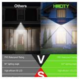 HMCITY 120 LED Outdoor Solar Lights with Motion Sensor and 3 Lighting Modes, IP65 Waterproof Wide Solar Wall Lights Ideal for Garden Patio Yard (Front Button 6Packs, Daylight White) - Retail: $28
