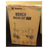 Navatiee Big Wheels Collapsible Wagon Cart Foldable, Heavy Duty Beach Wagon with Silent All-Terrain Wheels, Folding Utility Grocery Cart with Side Pocket and Brakes for Camping Garden Sports, Blue - R