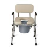 Medline Drop Arm Commode with Padded Seat and Backrest, Durable Toilet Chair for Adults and Seniors, Removable Pail, Splash Guard, Drop Down Arms for Easy Transfer, 350 lb. Weight Capacity, Tan - Reta