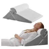 Bedluxe Wedge Pillow Headboard, 3PCS Orthopedic Bed Wedge Pillows Set for After Surgery, Adjustable Pillow Wedge for Acid Reflux&Back Pain Relief, Sleeping, Back Pillow for Bed Sitting Up, White/Grey 