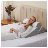 Bedluxe Wedge Pillow Headboard, 3PCS Orthopedic Bed Wedge Pillows Set for After Surgery, Adjustable Pillow Wedge for Acid Reflux&Back Pain Relief, Sleeping, Back Pillow for Bed Sitting Up, White/Grey 