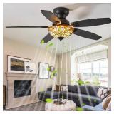 Yanokooe Tiffany Ceiling Fans with Lights - 48\" Ceiling Fan Chandelier with 5 Dual-Blades and Glass Shade, 6 Speeds and Reversible, Indoor and Outdoor, Retro Style - Retail: $160