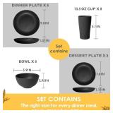 Teivio 32-Piece Kitchen Plastic Wheat Straw Dinnerware Set, Service for 8, Unbreakable Modern Dish Set - Dinner Plate/Dessert Plate/Cereal Bowl/Cup, for Apartment Essentials, Outdoor Camping,Black - R