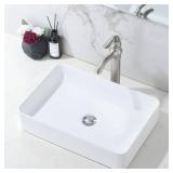 20 Inch Bathroom Vessel Sink Rectangular - HLBLFY 20x14 Inch Modern White Bathroom Sink Rectangle Above Counter Porcelain Ceramic Vessel Vanity Sink Art Basin - Retail: $90