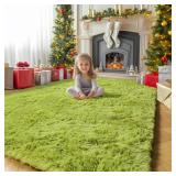 Grass Green Rugs for Bedroom, Fluffy Shag Area Rug 4x6 for Kids Room Living Room Baby Nursery Decor Aesthetic, Cute Furry Cool Shaggy Throw Bedside Fuzzy Plush Moss Carpet for Dorm Classroom Playroom 